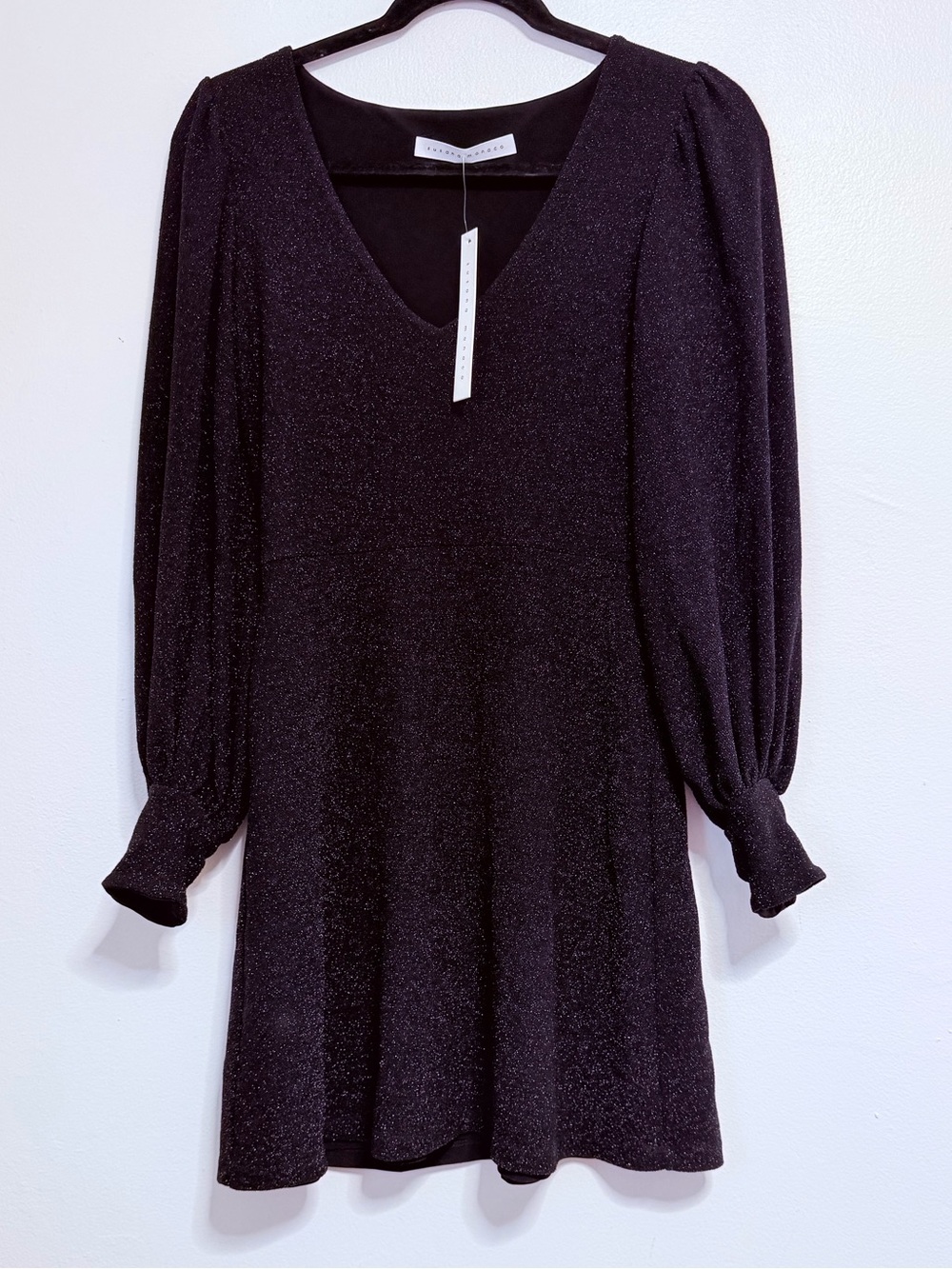 Susana Monaco Sparkle Long Sleeve V-Neck Mini Dress - Black Small NWT